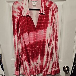 C.D. Daniels Women's Red Tie-Dye Button Down Shirt